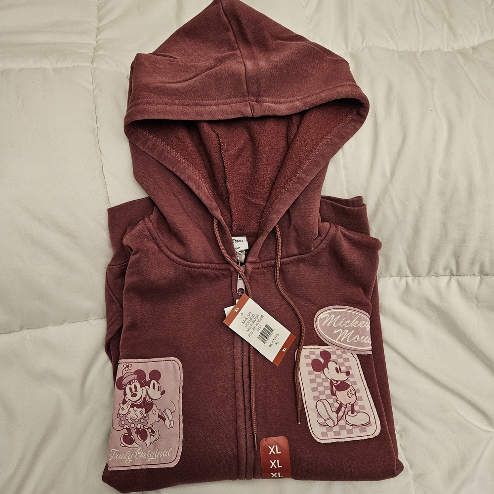 🆕 SIZE XL DISNEY HOODIE Mickey Mouse & Minnie full zip w/ patches